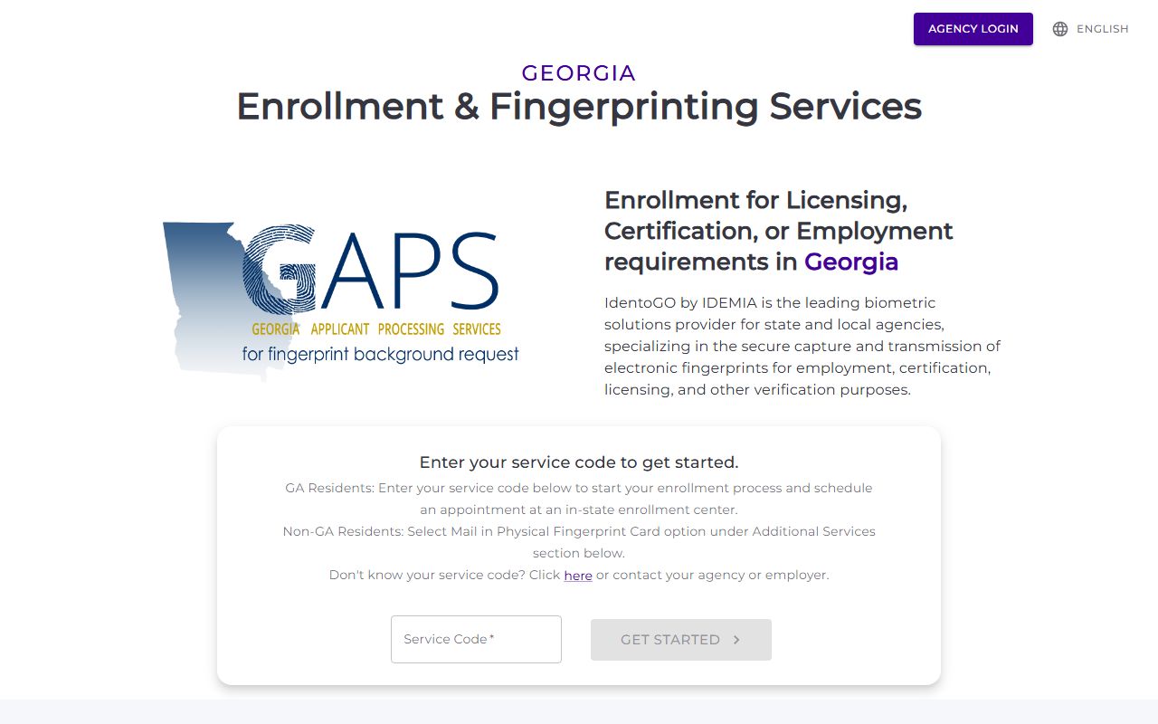 GAPS IdentoGO fingerprint registration portal for Taylor County residents