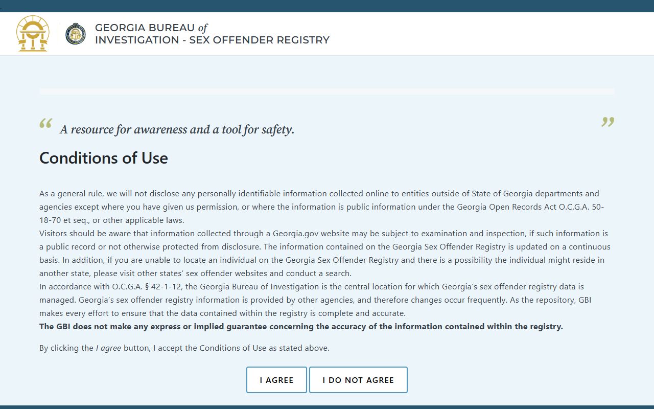 Taylor County sex offender check on the Georgia registry search screen